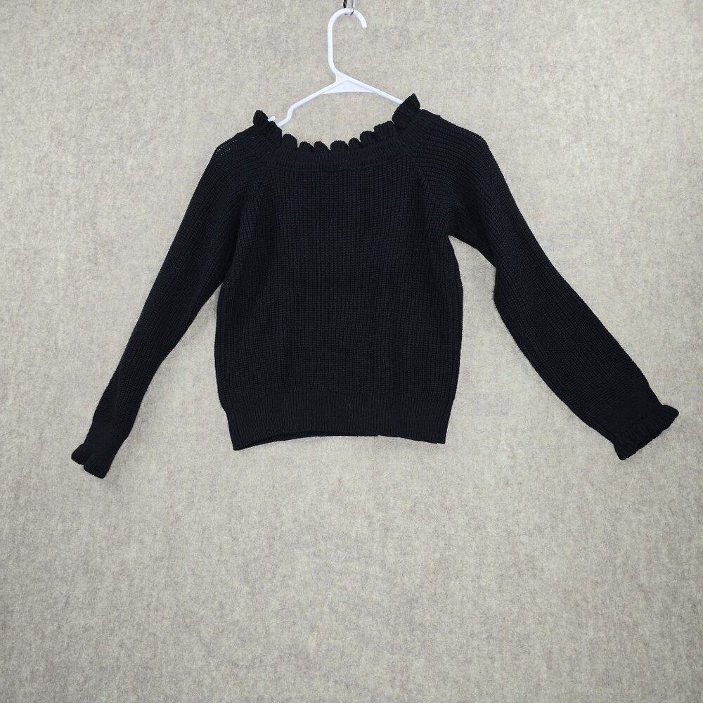 Lulus Womens Black Sweater Ruffle Collar Long Sleeve Acrylic Knit Medium - Picture 2 of 6